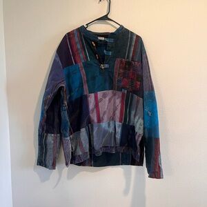 EARTHBOUND Teal, Navy & Burgundy Patchwork Toggle Pullover